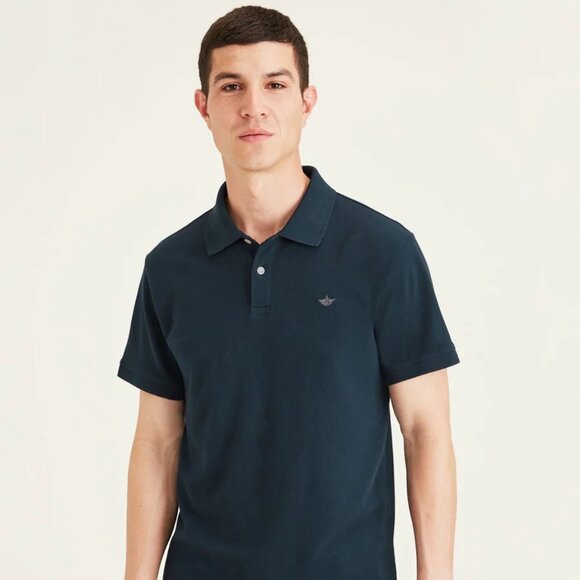 Dockers Men's Rib Collar Polo Slim Fit - Pembroke Blue - Size M - Picture 1 of 2